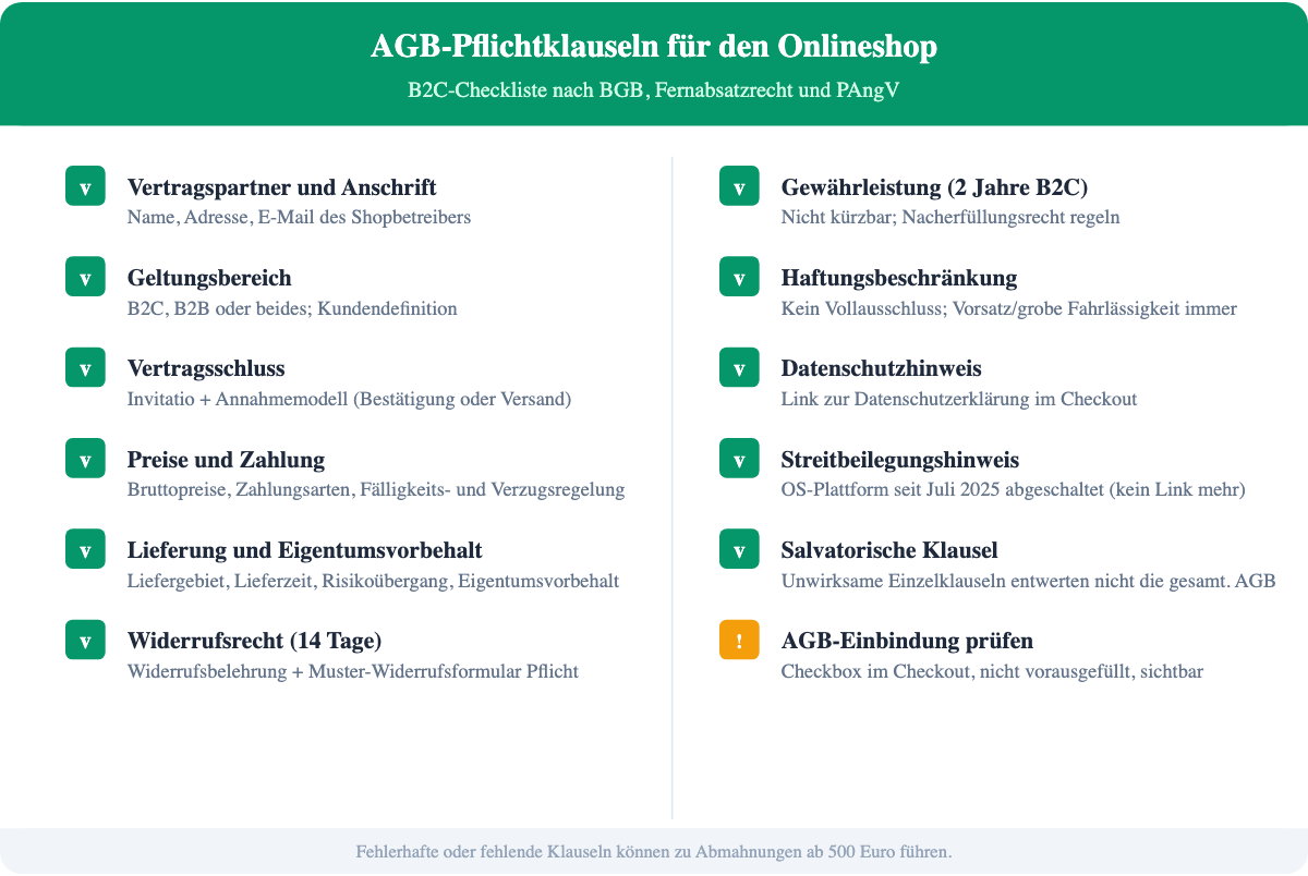 AGB-Pflichtklauseln für den Online-Shop als Checkliste