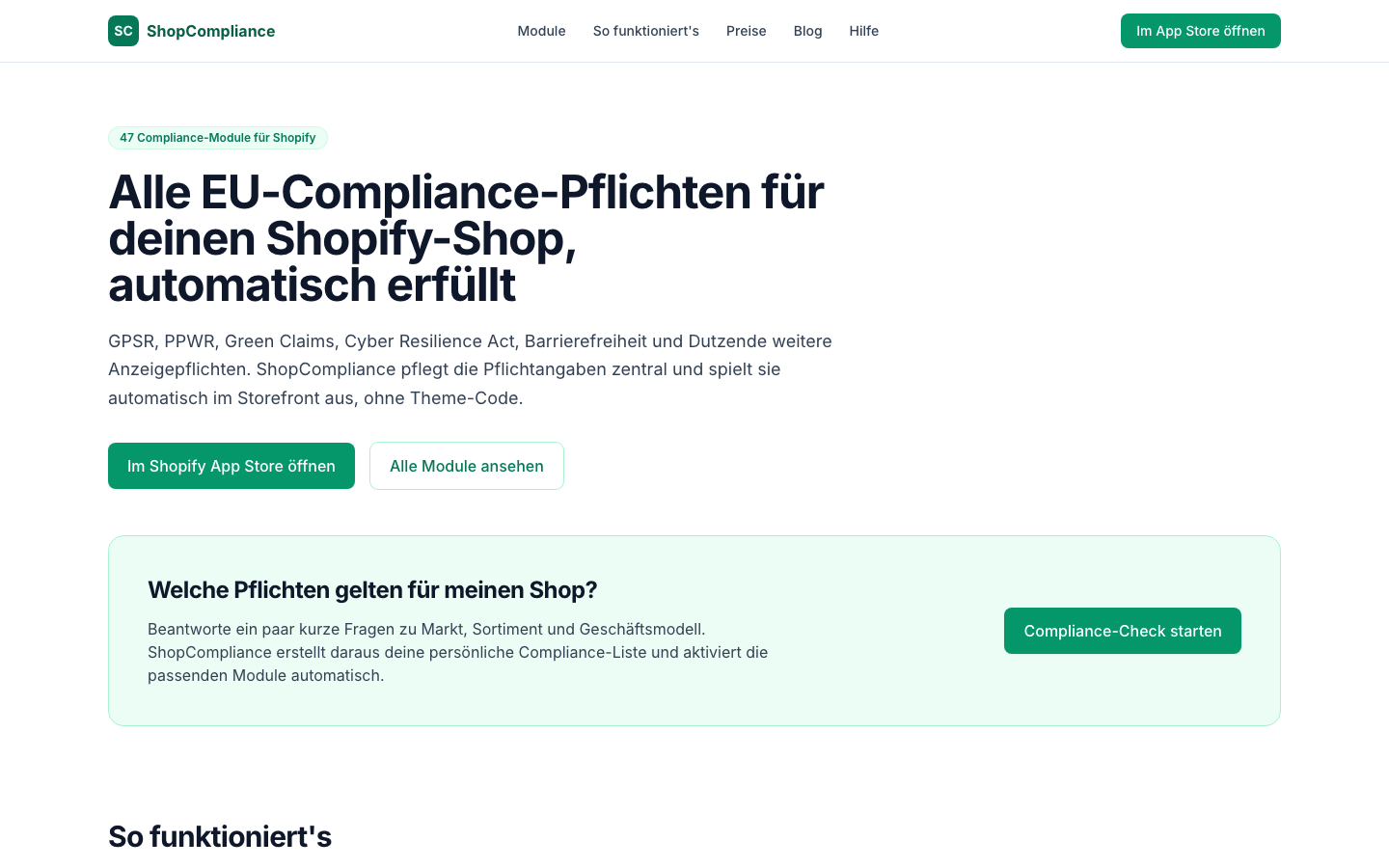 ShopCompliance - Compliance-Module für Shopify-Shops automatisch verwalten, einschließlich Datenschutzerklärung und Cookie-Consent nach DSGVO und TTDSG