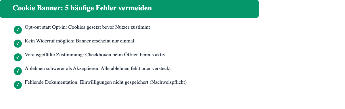 Checkliste: 5 häufige Fehler beim Cookie Banner für Shopify Shops und DSGVO-Compliance