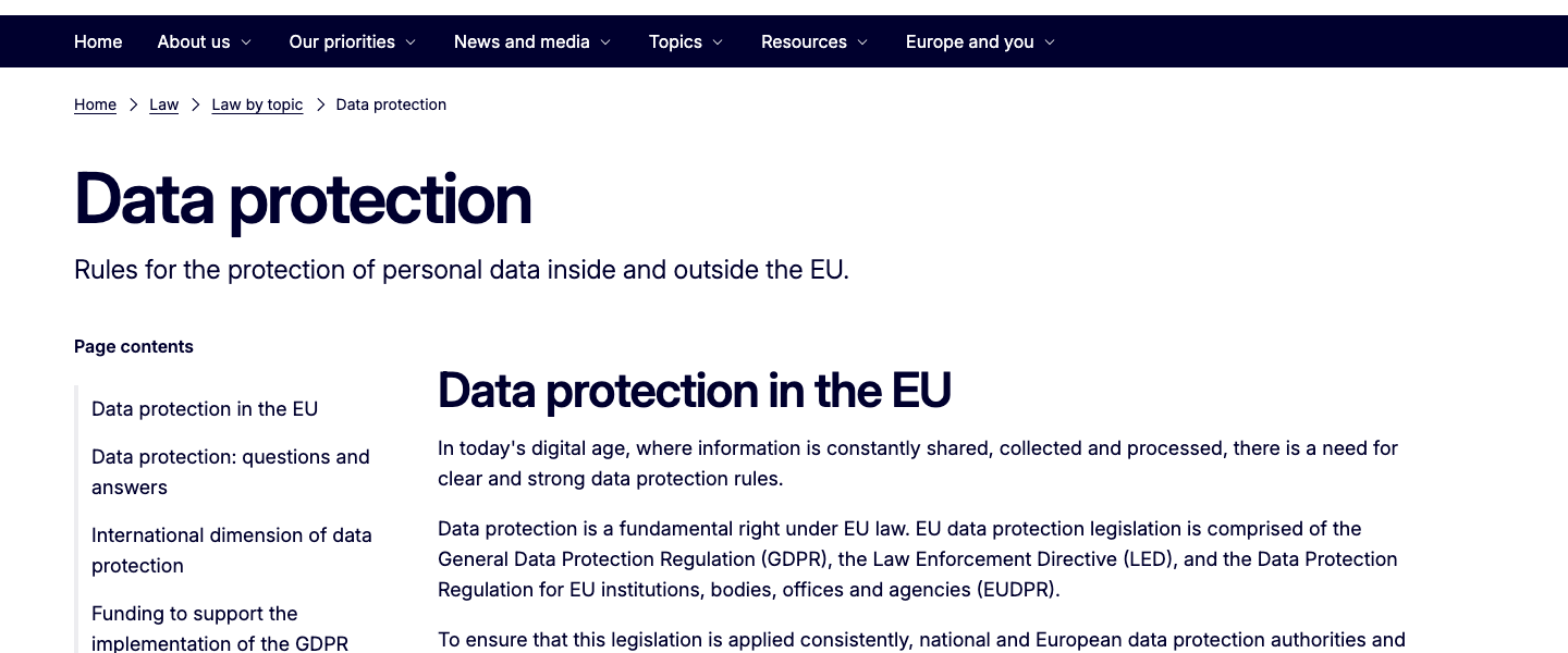 Offizielle Datenschutz-Seite der Europäischen Kommission zur DSGVO