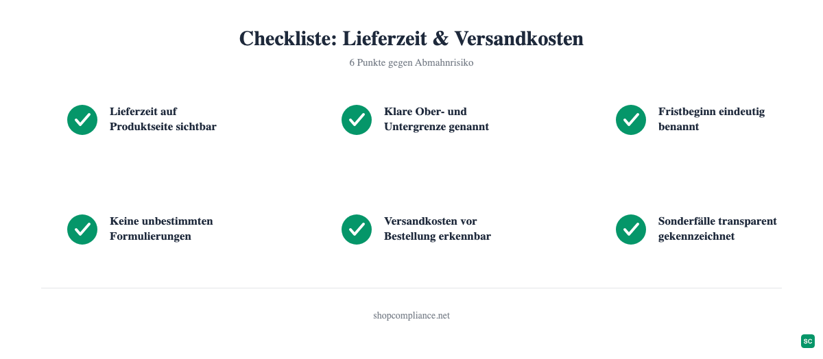 Checkliste für rechtssichere Lieferzeit- und Versandkostenangaben im Online-Shop
