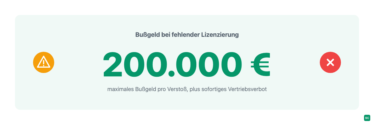 Bußgeld bei fehlender Lizenzierung: bis zu 200.000 Euro pro Verstoß